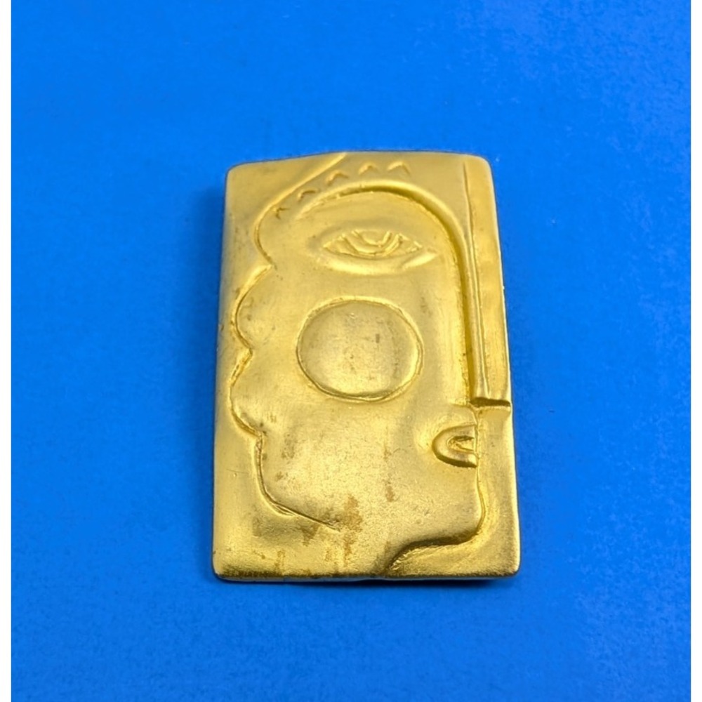 Vintage Gold Tone Modernist Picasso Style Cubist Plate Pin Brooch